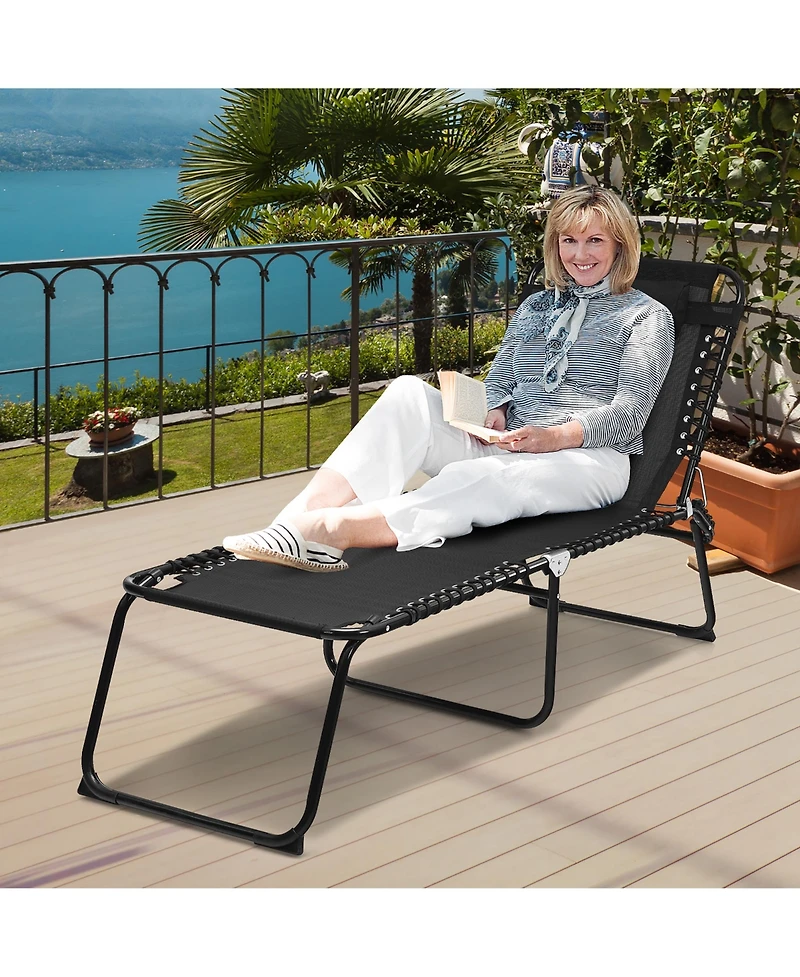 Costway Folding Beach Lounge Chair Heightening Design Patio Lounger