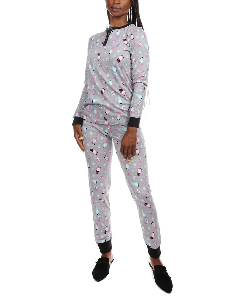 MeMoi Women's Holiday Gnomes Cotton Blend 2 Piece Pajama Set