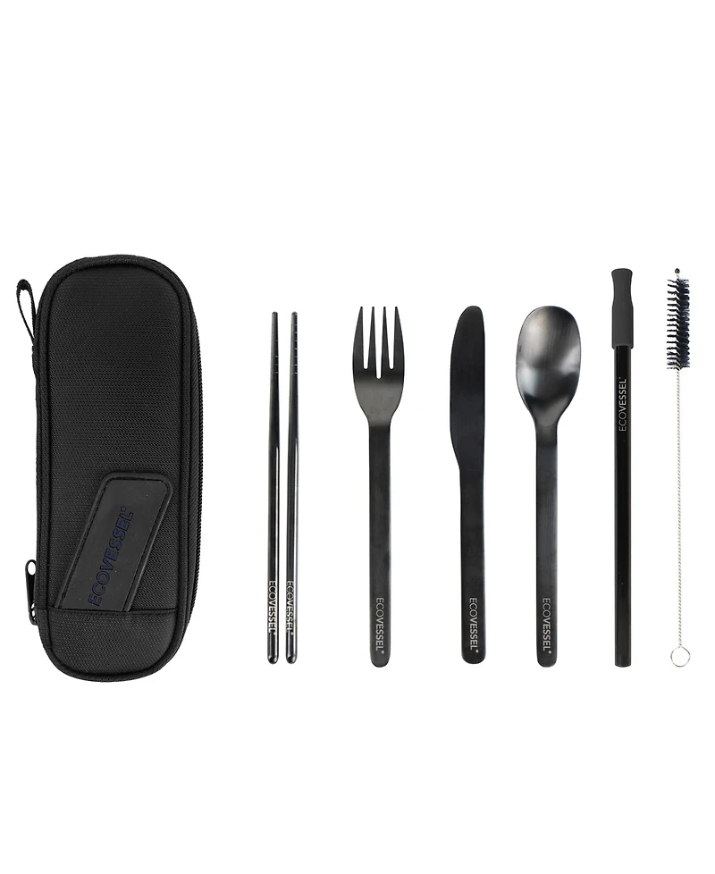 EcoVessel Stainless Steel Utensil 8 Piece Set with Travel Pouch