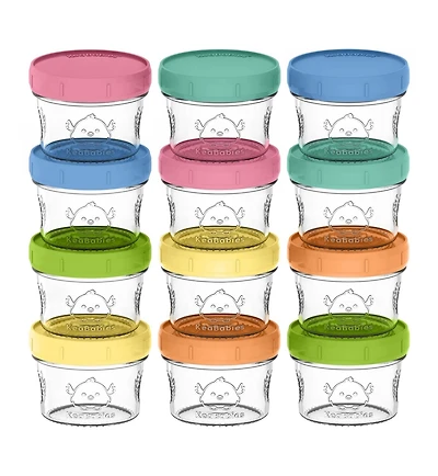 KeaBabies 12pk Prep Baby Food Storage Containers, 4 oz Leak-Proof, Bpa Free Glass Jars for Feeding