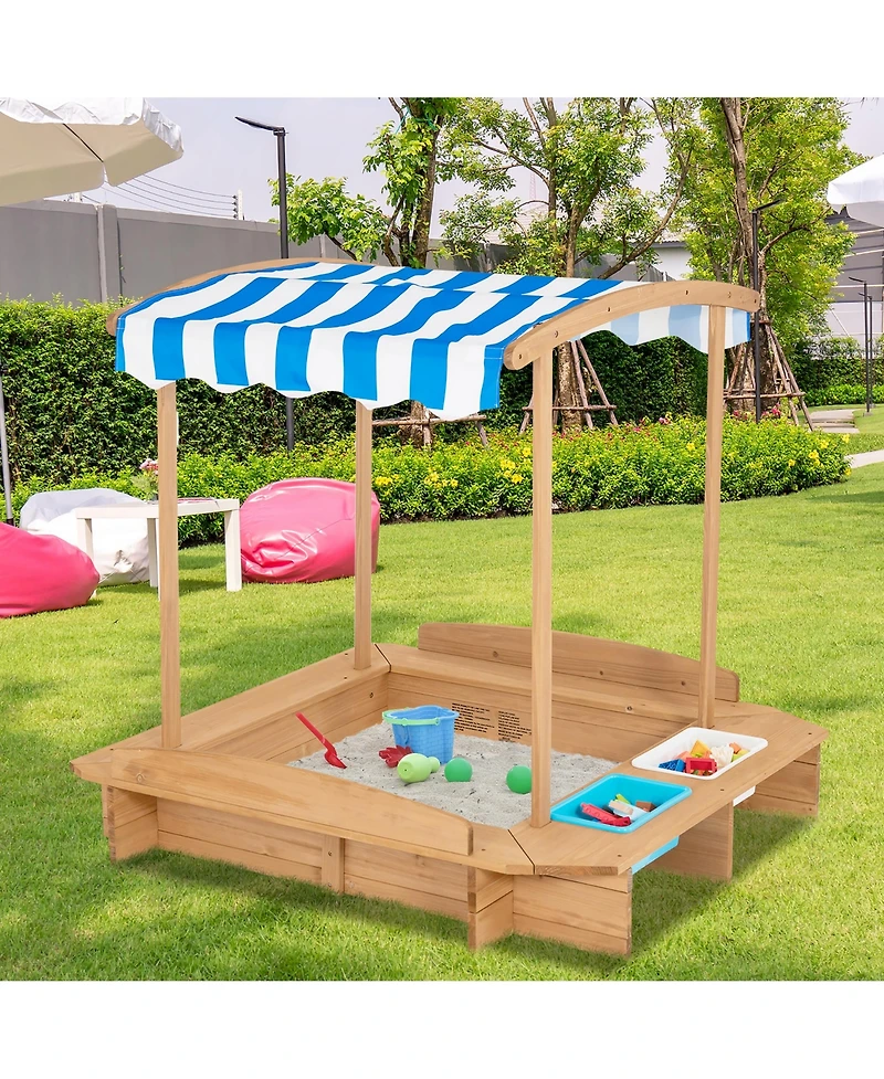 Kids Large Wooden Sandbox w/ 2 Bench Seats Outdoor Play Spot for Children