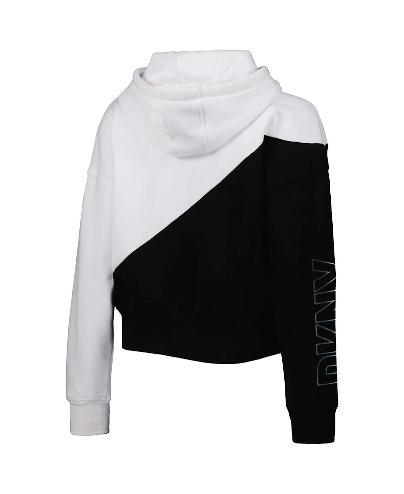 Women's Dkny Sport White and Black New Orleans Saints Bobbi Color Blocked Pullover Hoodie