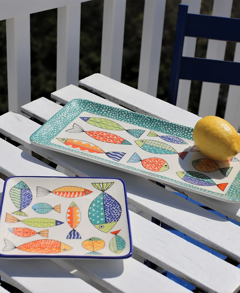 Euro Ceramica Fresh Catch Canape Plates, Set of 4