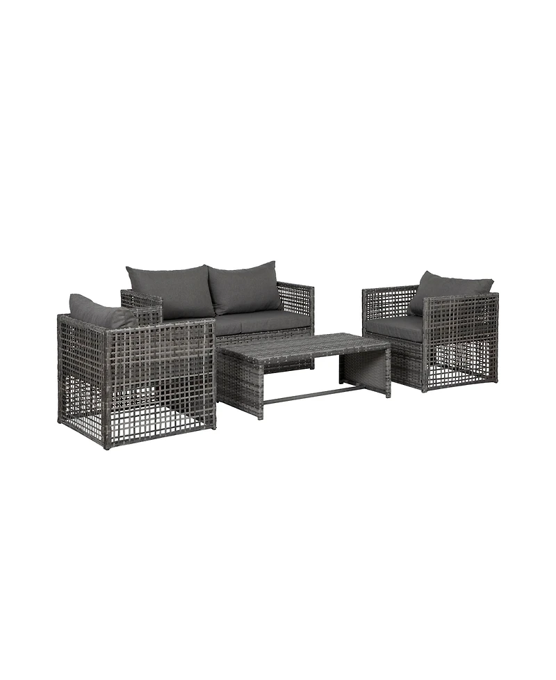 WestinTrends 4-Piece Wicker Outdoor Patio Conversation Set with Coffee Table