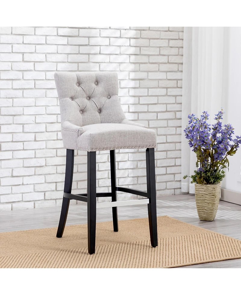 29" Linen Fabric Tufted Buttons Upholstered Wingback Bar Stool