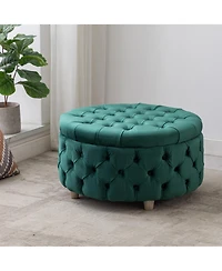 WestinTrends Round Velvet Tufted Storage Ottoman for Living Room Bedroom