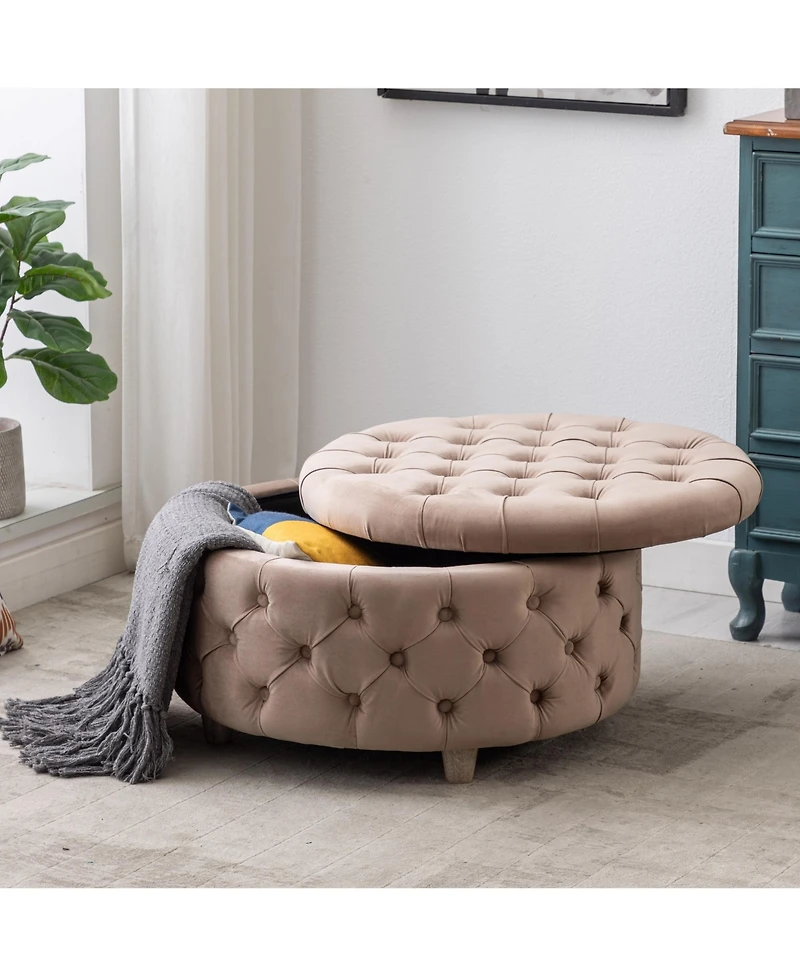 WestinTrends Round Velvet Tufted Storage Ottoman for Living Room Bedroom