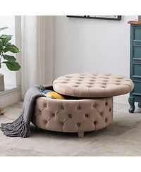 WestinTrends Round Velvet Tufted Storage Ottoman for Living Room Bedroom