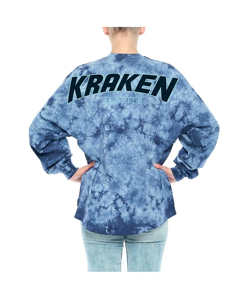 Women's Fanatics Deep Sea Blue Seattle Kraken Crystal-Dye Long Sleeve T-shirt
