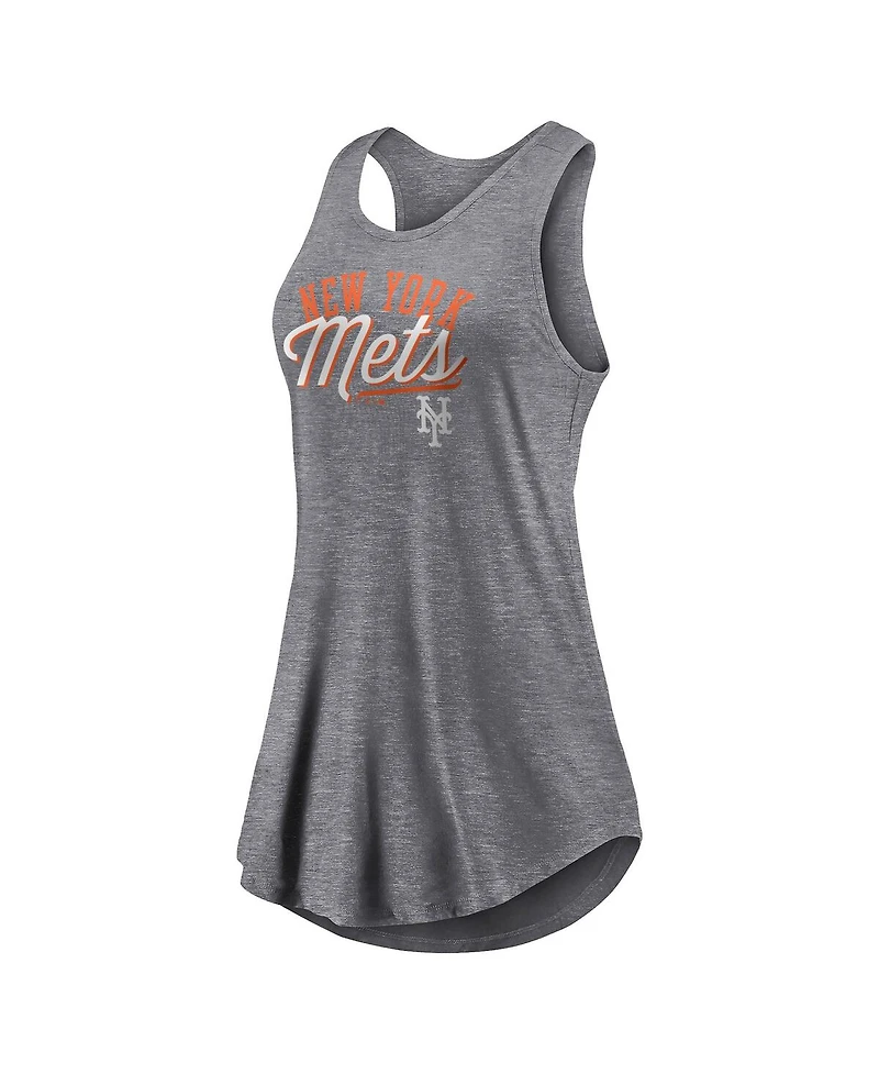 Women's Fanatics Heather Gray New York Mets Simplicity Swing Racerback Scoop Neck Tank Top