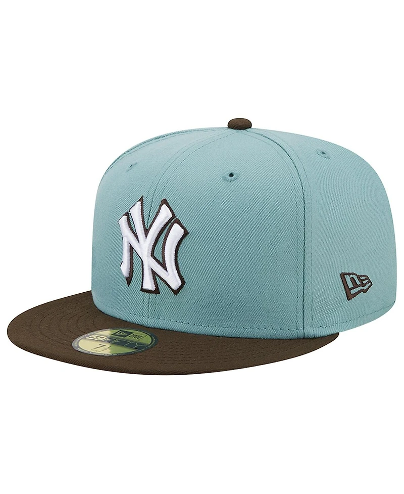 Men's New Era Light Blue and Brown New York Yankees 1999 World Series Beach Kiss 59FIFTY Fitted Hat