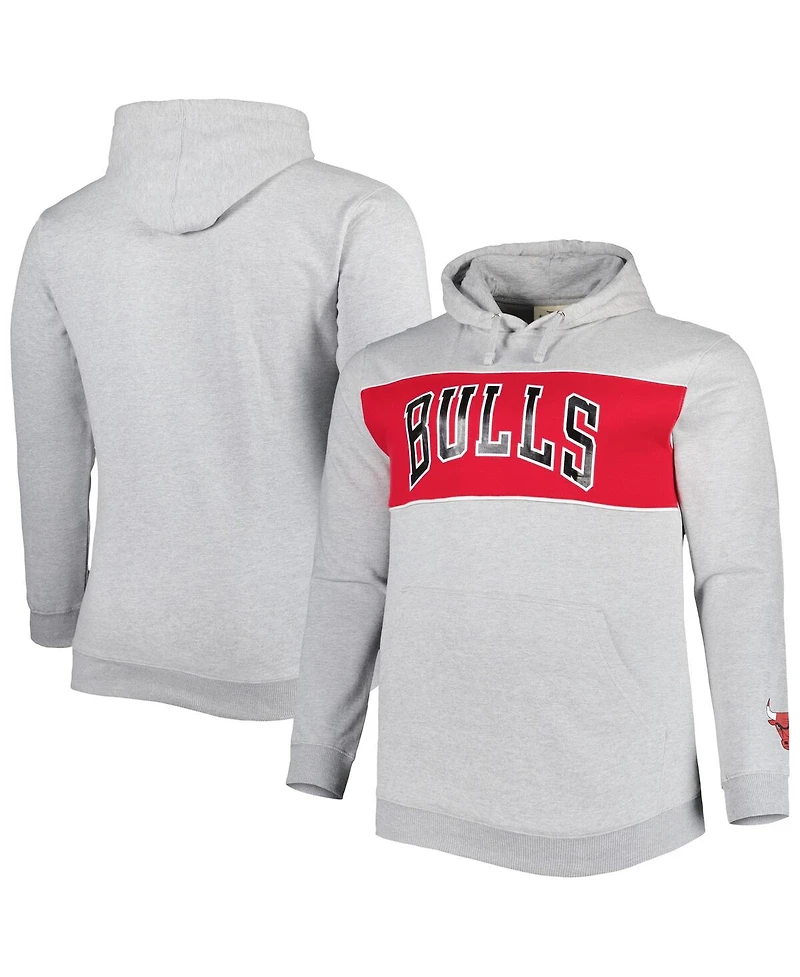 Men's Fanatics Heather Gray Chicago Bulls Big and Tall Wordmark Pullover Hoodie