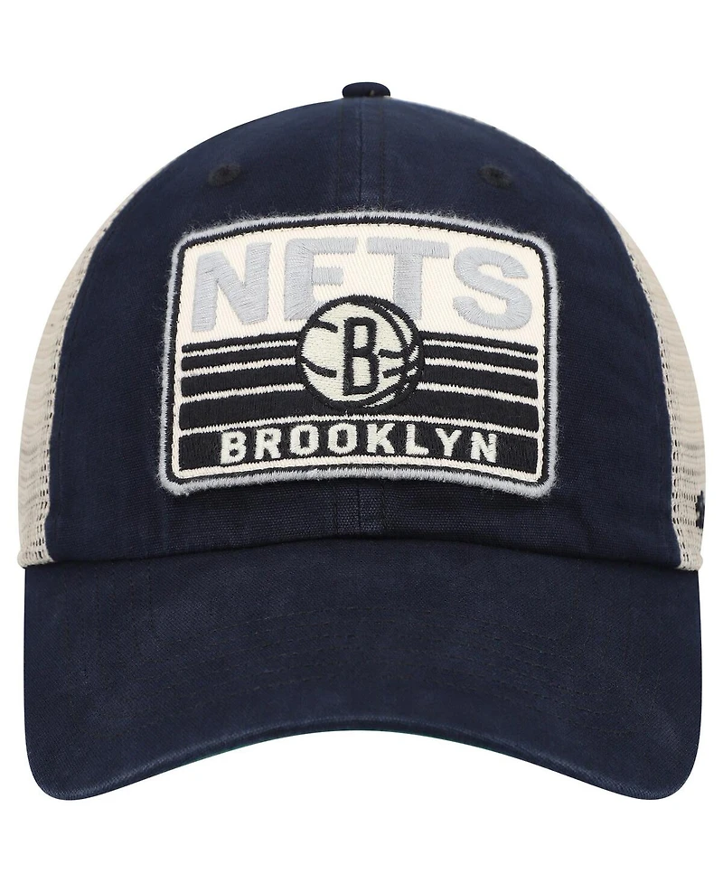 Men's '47 Brand Black, Natural Brooklyn Nets Four Stroke Clean Up Snapback Hat