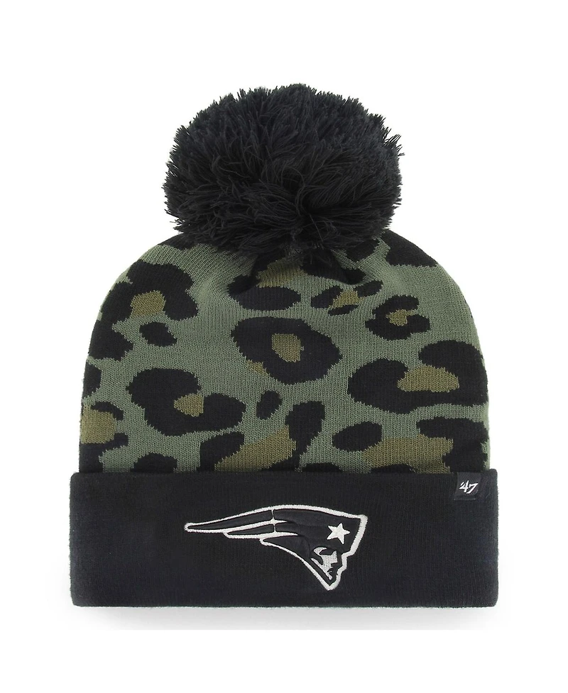 Women's '47 Brand Green, Black New England Patriots Bagheera Cuffed Knit Hat With Pom