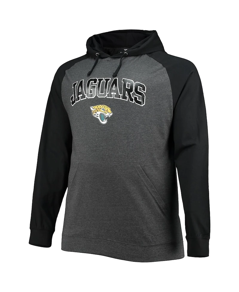 Men's Fanatics Black, Heathered Charcoal Jacksonville Jaguars Big and Tall Lightweight Raglan Pullover Hoodie