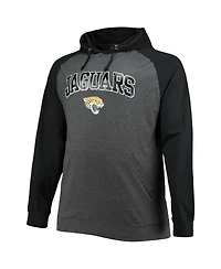Men's Fanatics Black, Heathered Charcoal Jacksonville Jaguars Big and Tall Lightweight Raglan Pullover Hoodie
