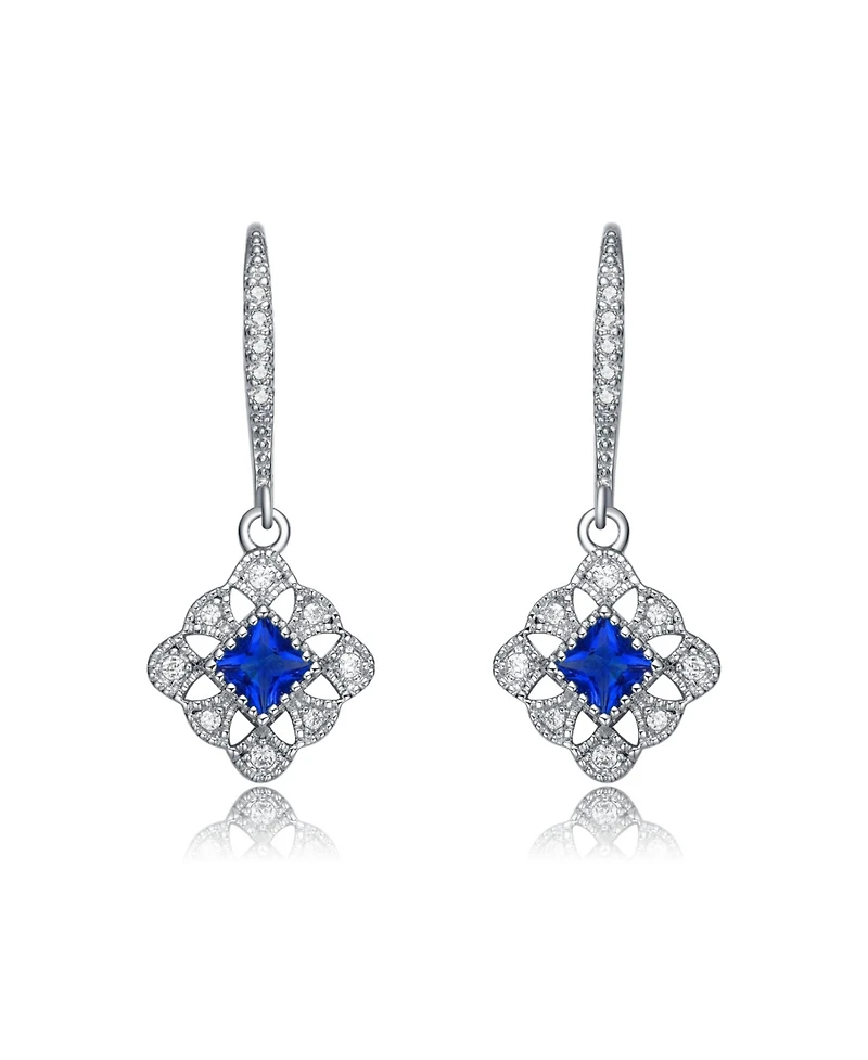 Sterling Silver White Gold Plated Radiant and Round Cubic Zirconia Adorn Leverback Earrings