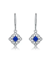 Sterling Silver White Gold Plated Radiant and Round Cubic Zirconia Adorn Leverback Earrings