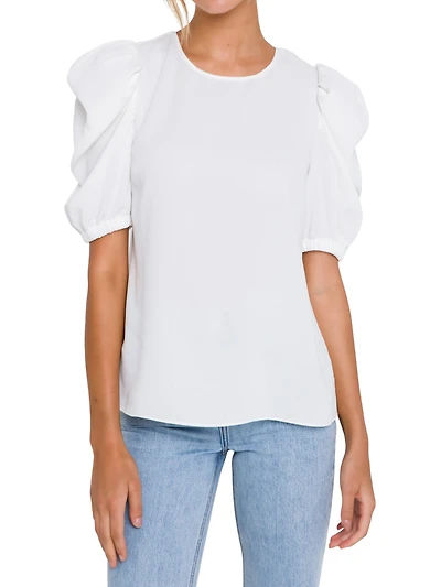 English Factory Women's Pleated Puff Sleeve Top