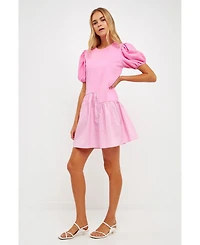 English Factory Women's Knit Woven Mixed Dress