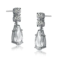 Sterling Silver Cubic Zirconia Long Narrow Teardrop Earrings