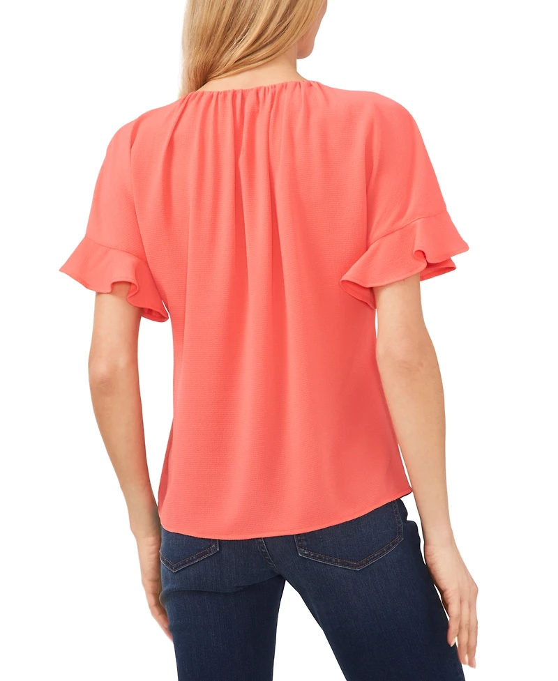 CeCe Women's Short Sleeve Drop Shoulder Wide Scoop Neck Blouse