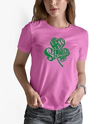 La Pop Art Women's St. Patrick's Day Shamrock Word Art Crew Neck T-shirt