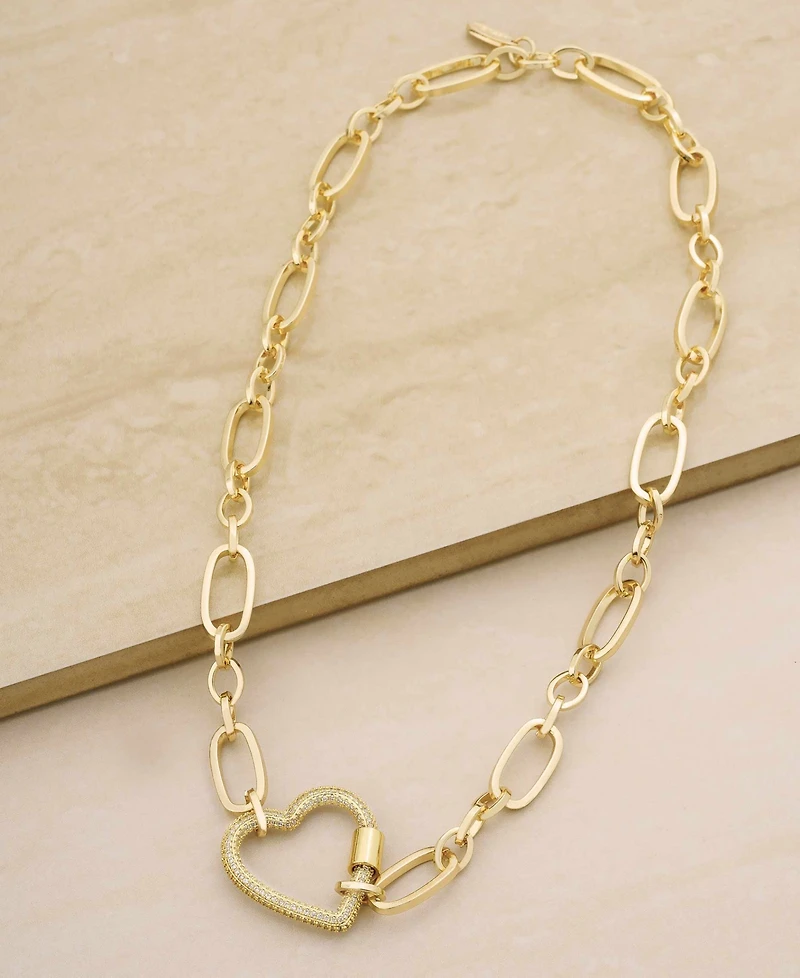 Ettika Open Heart Lock Faux Cubic Zirconia Necklace