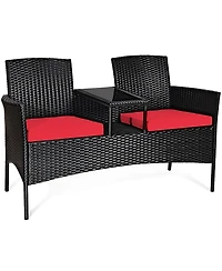 Costway Patio Rattan Conversation Set Seat Sofa Cushioned Loveseat Chairs