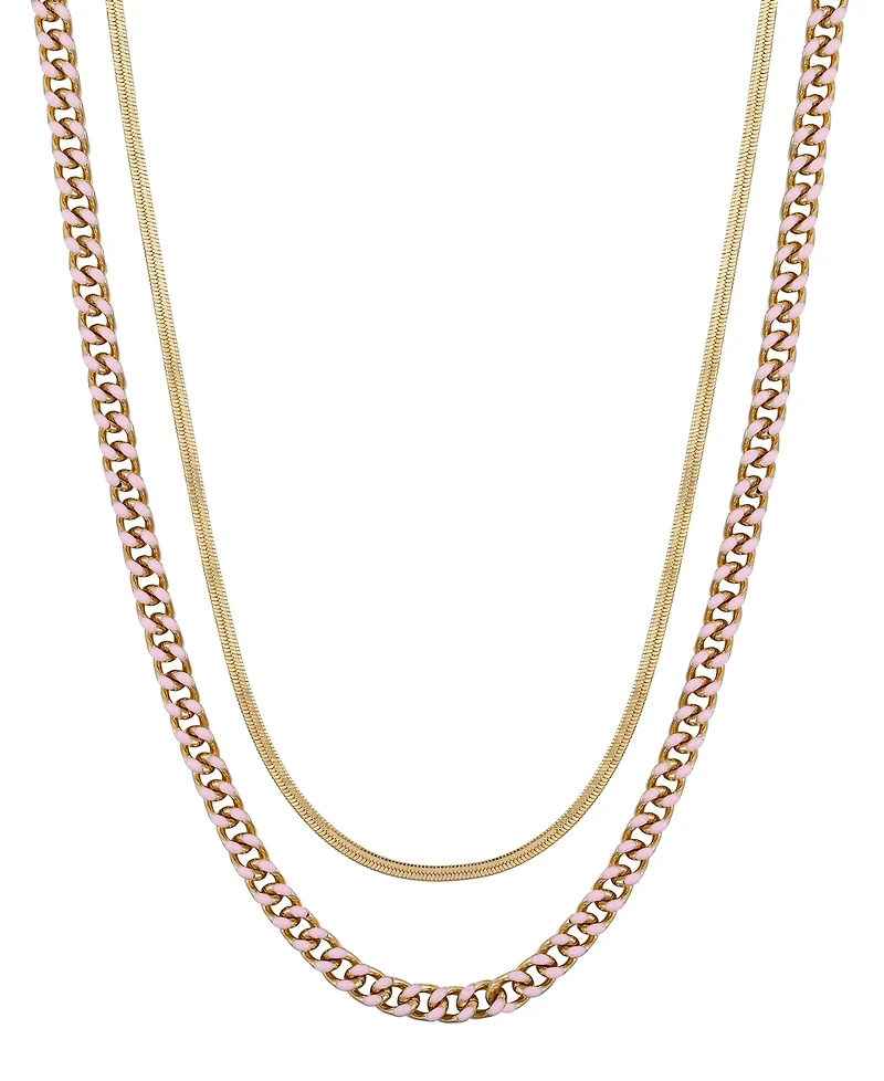 Unwritten 14K Gold Flash-Plated Light Enamel Curb Chain and Herringbone Chain Necklace Set