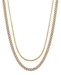 Unwritten 14K Gold Flash-Plated Light Enamel Curb Chain and Herringbone Chain Necklace Set