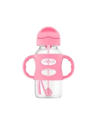 Dr. Browns Baby Wide-Neck Sippy Straw Bottle with 100% Silicone Handles, 9oz, Pink
