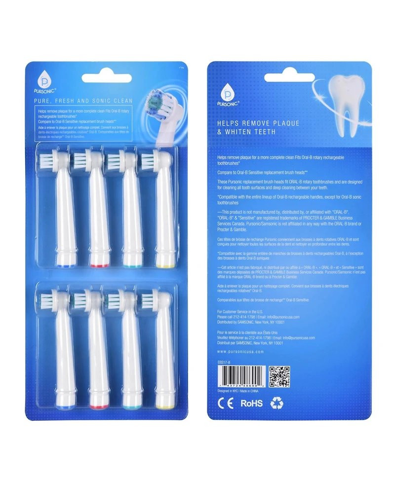 Pursonic 8 Pack Power Sensitive Replacement Brush Heads for Oral-b, 8 Count