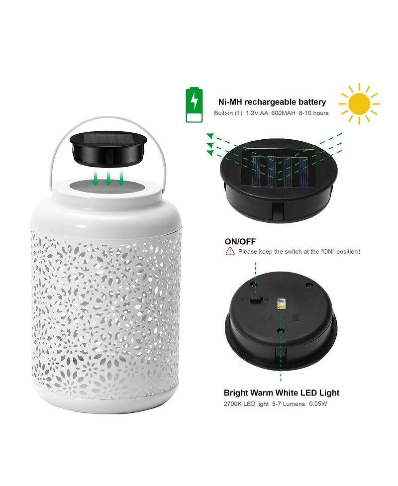 Glitzhome 8.75" H Metal Cutout Flower Solar Powered Outdoor Hanging Lantern with Led Light