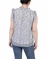 Petite Ruffled Sleeve Blouse with Tie Closure Top