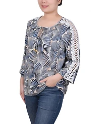 Ny Collection Petite Crochet Detail 3/4 Sleeve Blouse