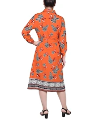 Ny Collection Petite 3/4 Roll Tab Sleeve Belted Shirtdress