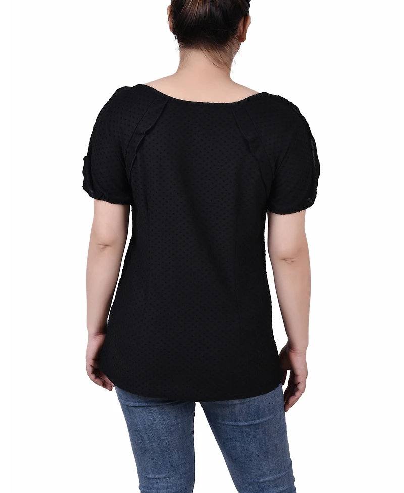 Ny Collection Petite Swiss Dot Short Sleeve Top