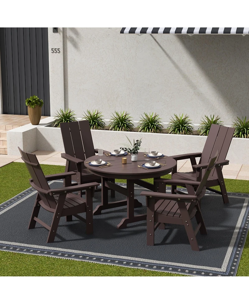 WestinTrends 5 Piece Outdoor Patio Dining Round Table and Modern Armchair Set
