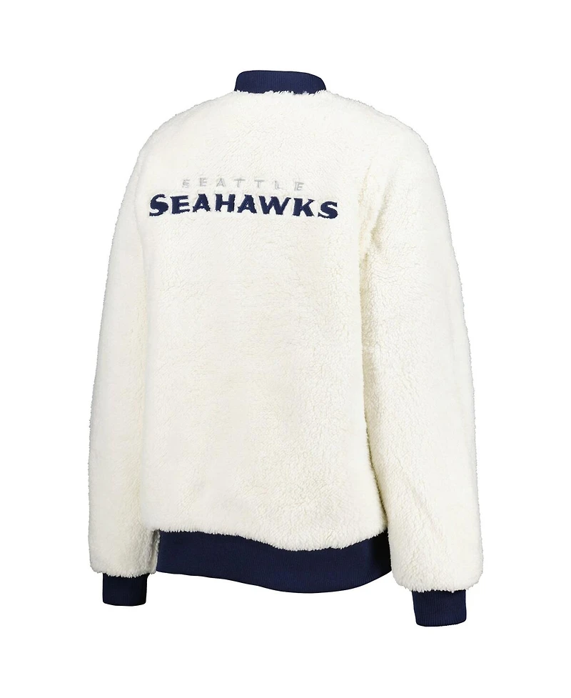 Women's G-iii 4Her by Carl Banks Oatmeal, College Navy Seattle Seahawks Switchback Reversible Full-Zip Jacket