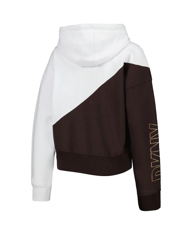 Women's Dkny Sport White, Brown Cleveland Browns Bobbi Color Blocked Pullover Hoodie
