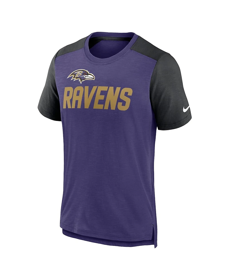 Men's Nike Heathered Purple, Black Baltimore Ravens Color Block Team Name T-shirt