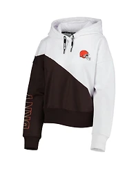 Women's Dkny Sport White, Brown Cleveland Browns Bobbi Color Blocked Pullover Hoodie