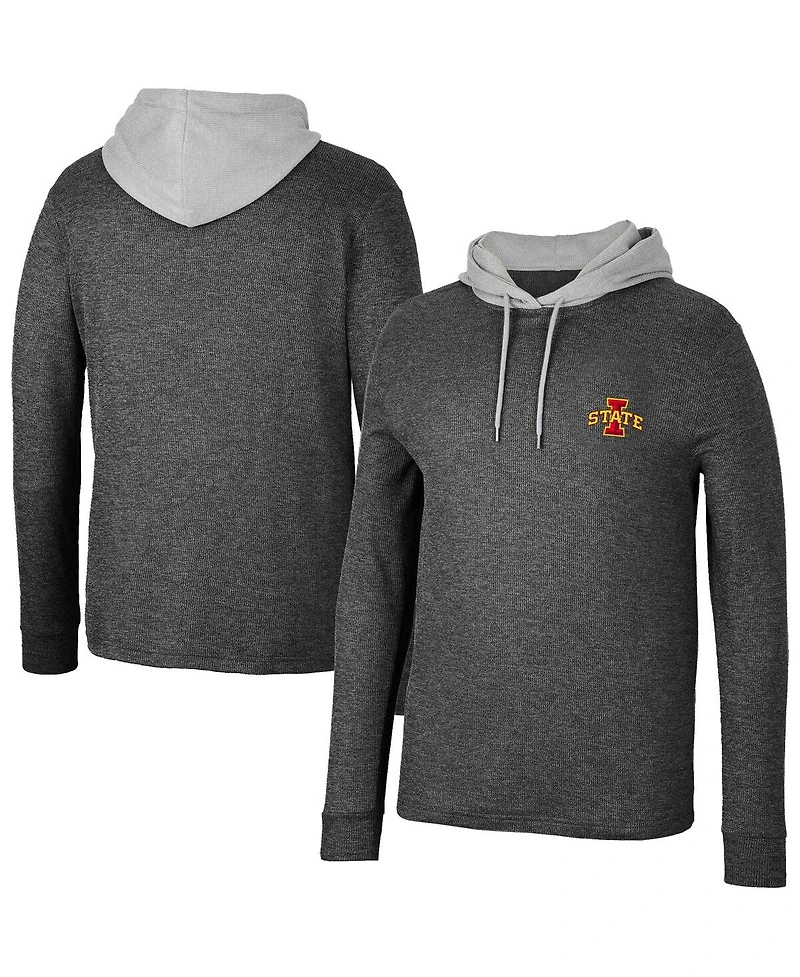Men's Colosseum Black Iowa State Cyclones Ballot Waffle-Knit Thermal Long Sleeve Hoodie T-shirt