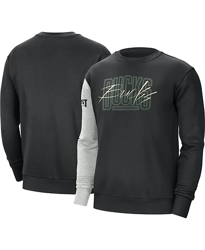 Men's Nike Black, Heather Gray Milwaukee Bucks Courtside Versus Force & Flight Pullover Sweatshirt