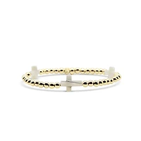 Bowood Lane Non-Tarnishing Gold Filled, 4mm Ball and Mother Of Pearl Cross Stretch Bracelet