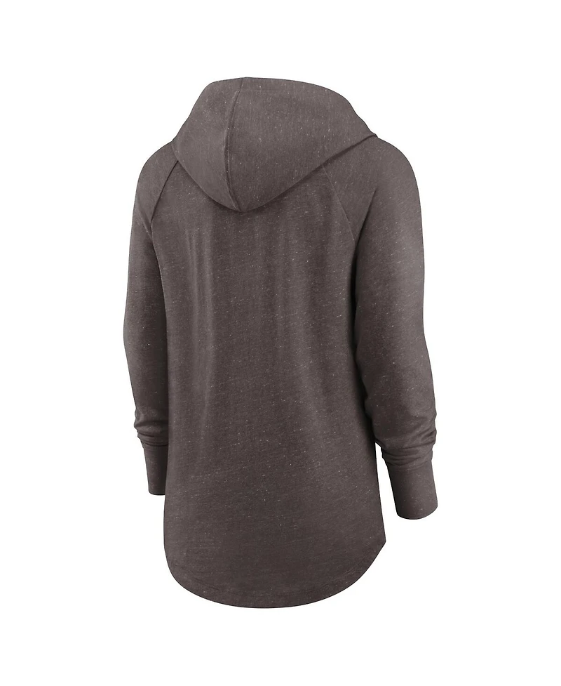 Women's Nike Heathered Brown Cleveland Browns Minimal Statement Raglan Funnel Neck Pullover Hoodie