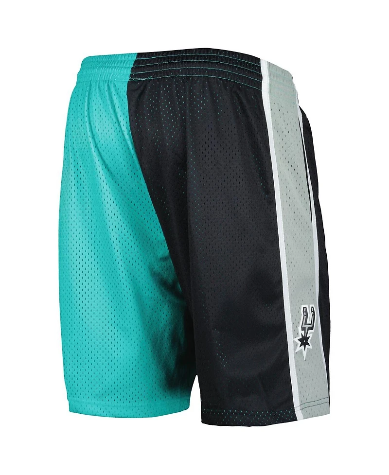 Men's Mitchell & Ness Teal, Black San Antonio Spurs Hardwood Classics 1998 Split Swingman Shorts