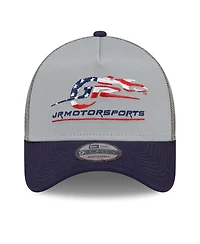 Men's New Era Gray, Navy Jr Motorsports 9FORTY A-Frame Trucker Snapback Adjustable Hat