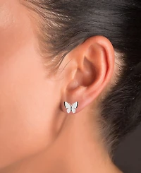 Jet Pave Butterfly Stud Earrings in Sterling Silver or 14k Gold Over Sterling Silver